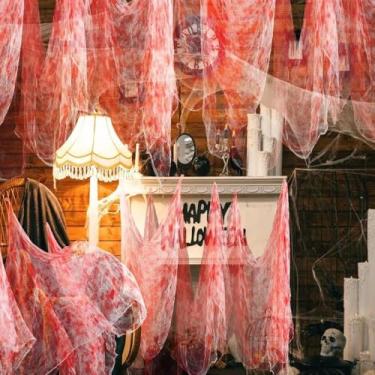Imagem de 55 * 200 cm Ornamentos decorativos para pendurar no dia das bruxas, terror, pano de sangue, manchas de sangue, cortina de casa, enfeites de festa em casa (4 peças)