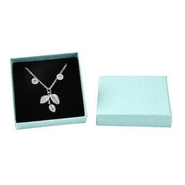 Imagem de Caixa de presente pequena quadrada de papelão para colar de 8,8 x 8,88 x 2,6 cm, estojo de armazenamento de joias com esponja de veludo dentro para brincos, colares, pulseiras, presente, água-marinha