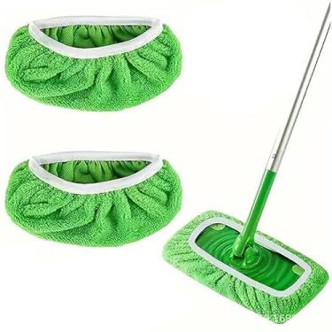 Imagem de 2 peças de esfregão de microfibra reutilizáveis compatíveis com Swiffer Sweeper, panos de esfregão duráveis almofadas de microfibra para Swiffer de madeira seca e plana capas de limpeza de chão