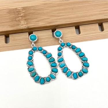 Imagem de Brincos femininos com pingente turquesa vintage estilo boho, joia étnica, boêmio, turquesa, Small, Liga de aço, Sem pedra preciosa