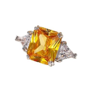 Imagem de Anel de compromisso de zircônia cúbica amarela de luxo para mulheres, joias de aliança de casamento, 10, Latão, Zircônia cúbica