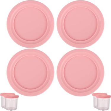 Imagem de 4 peças de tampas para copos de sorvete, recipiente redondo de silicone de 11,5 cm de diâmetro, acessórios para tampa de armazenamento de alimentos, peça de substituição para máquina de sorvete Ninja