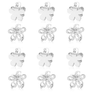 Imagem de Presilhas de cabelo pequenas de metal, 12 peças de mini grampos de cabelo prateados, agulhas de pônei com menos escorregadio, clipes de mandíbula de cabelo de flores pequenas, grampos de cabelo