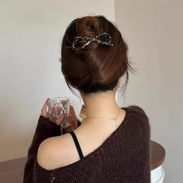 Imagem de Grampos de cabelo de laço, clipe de torção de laço de couro, grampos de cabelo com suporte de rabo de cavalo, clipe de bico de pato vazado para mulheres e meninas