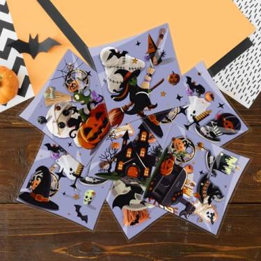 Imagem de 100 unidades de sacos de guloseimas de celofane de Halloween, sacos autoadesivos de doces de Halloween, sacos transparentes para festas de doces ou travessuras (Roxo)