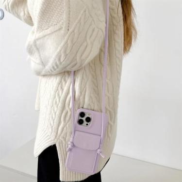 Imagem de Capa de bolsa crossover para iphone 15 14 13 12 11 capa de cartão de pele, roxa, para iphone 13