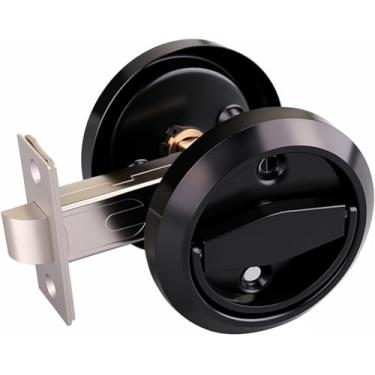 Imagem de NONGKANG Fechadura de porta embutida redonda de aço inoxidável 304, fechadura oculta de maçaneta, armário de porta, portas de bolso sem chaves (preto)
