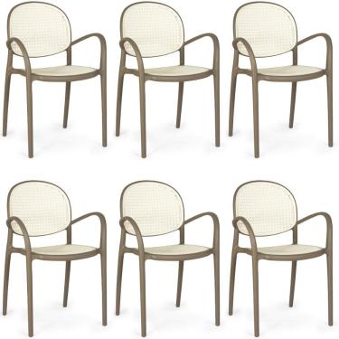 Imagem de Kit 6 Cadeiras De Jantar Roma Com Braço Para Sala E Cozinha - Branco-cinza Escuro