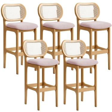 Imagem de Kit 05 Banquetas Altas Para Cozinha Bancada Sala Tela Betta Fixa L02 Suede Rosê - Lyam