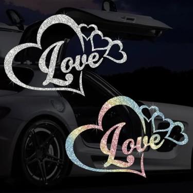 Imagem de Adesivo de PVC com coração de amor cintilante, autoadesivo, impermeável, fácil de aplicar, para carros, laptops, caminhões, motocicletas, parede, janela, bagagem, (branco + colorido)