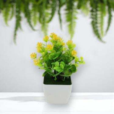 Imagem de Generic 1 arranjo artificial de plantas artificiais de eucalipto e lótus amarelo plástico 7,5 x 7,5 x 19 cm