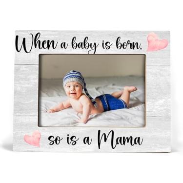 Imagem de XDFVL Presente para mãe pela primeira vez, presentes para novas mães após o nascimento 2025, porta-retrato de bebê, When a Baby is Born So is a Mama, porta-retrato 20 x 25 cm