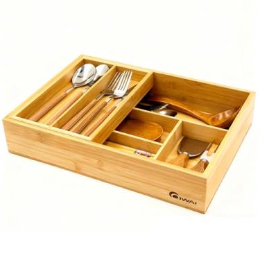 Imagem de Organizador de gaveta de 2 camadas com bandeja removível de talheres de cozinha, organizador de gaveta, bandeja de talheres para gaveta, utensílios, talheres de bambu para utensílios, artigos de