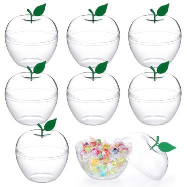 Imagem de 8 recipientes de plástico para maçã, pote grande de doces transparente com tampa para professores, potes de enchimento de doces em forma de maçã, caixas de decoração de maçã para festa de presente de