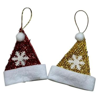 Imagem de Kit 2 Pendente Gorro 8cm Brilhante Colorido Decoração de Natal