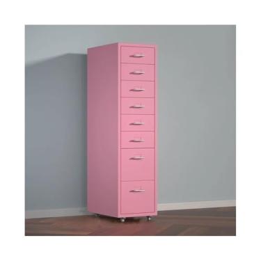Imagem de Armário de Arquivos 8 camadas de armário arquivo metal grande capacidade multifuncional organizador dados gaveta armazenamento escritório(Pink)