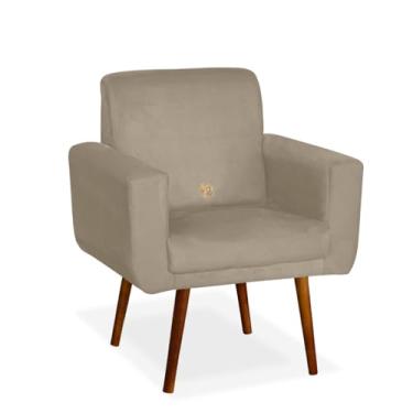 Imagem de Poltrona Anitta em Suede – Estrutura de Madeira de Eucalipto, Espuma D-26 e Pés Palito Castanho 30cm, Design Moderno para Sala, Quarto ou Escritório (Bege)