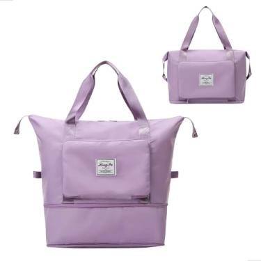 Imagem de Bolsa de Viagem Dobrável e Expansível com Encaixe na Mala Bagagem de Mão 42x22x28 Tecido Oxford Bolsa de Academia e Treino (Lilás)
