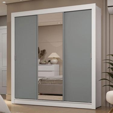 Imagem de Guarda-roupa Casal 3 Portas De Correr Com Espelho 2 Gavetas Branco/cinza Sublime Madesa Branco/cinza