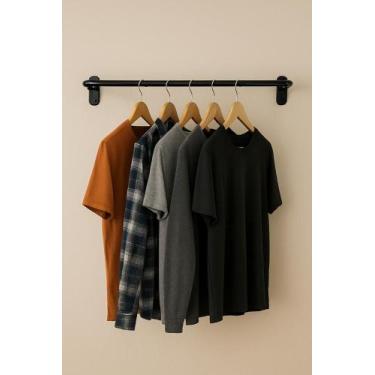 Imagem de Arara De Parede Reta Branca 1,00 Mt Para Cabides De Roupas - PB, Preto