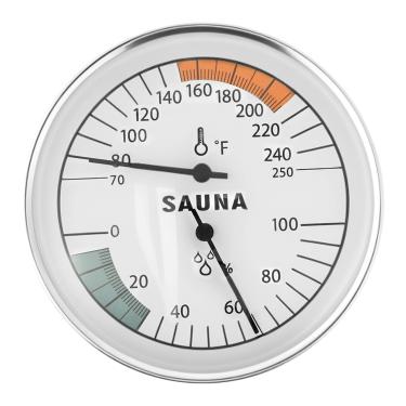 Imagem de Termômetro de sauna 2 em 1, medidor de temperatura de sauna fácil de ler, 21 a 121 °C, 0-100%, termômetro e higrômetro de Fahrenheit montado na parede para sauna a vapor, acessórios de spa