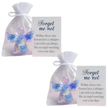 Imagem de Dexprosy 2 Pieces Pocket Angel Forget Me Not Flower Keepsake - Sympathy Gift and Emotional Support Token with Hug Cards and Organza Bag