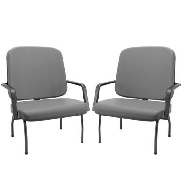 Imagem de Kit 02 Cadeiras De Escritório Recepção Com Braço Fixa Preta Magno P03 Vinil Cinza - Lyam Decor