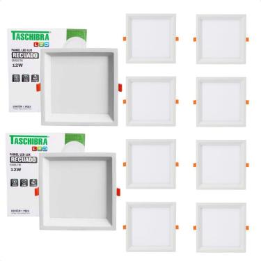 Imagem de Kit 10 Painel De Led Quadrado Embutir Recuado 12w Bivolt Taschibra 3000k Quente