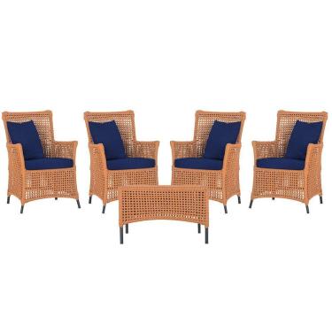 Imagem de 4 Poltronas E 1 Mesa Igapó Alumínio Preta Corda Náutica E10 Terra Cota