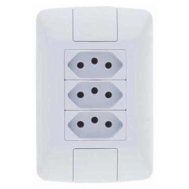 Imagem de Conjunto 3 Tomadas 10a Linha Aria Tramontina Placas Brancas Modular Suporte Incorporado