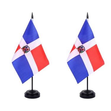 Imagem de JBSJBS Bandeira de mesa da República Dominicana, 30,5 cm, conjunto de luxo, bandeiras da República Dominicana, mini bandeiras de mesa de escritório dominicano pequenas com base preta para decoração de
