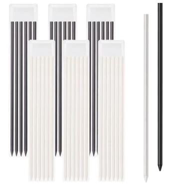 Imagem de Conjunto profissional de lápis de carpinteiro de 2,8 mm - 6 caixas (6 brancas) - 36 refis duráveis para construção, engenharia e projetos DIY (preto, branco)