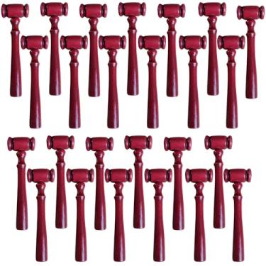 Imagem de Conjunto de martelo de juiz de madeira vermelha de 25 peças, lembrancinhas de festa de Halloween, design de tribunal de 11 cm, acabamento polido, ideal para leilões e fantasias