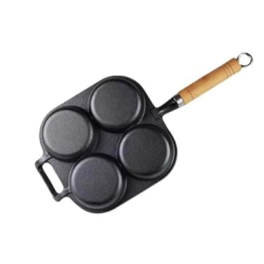 Imagem de Aqur2020 Frigideira de Quatro Furos, Frigideira Antiaderente de Aço Inoxidável Com 4 Furos para Panqueca, Espátula, Escova de óleo, para Facilitar o café da manhã, Assar, Grelhar