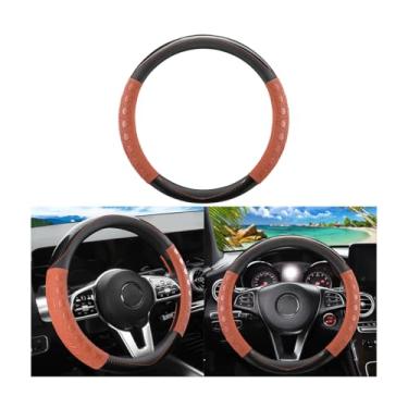 Imagem de FALVFUN Capa de volante de carro, couro antiderrapante de 38.1 cm, acessórios de proteção interior automotivo respirável, universal para caminhão SUV Sedan (laranja)