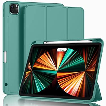Imagem de ZryXal Nova capa para iPad Pro de 12,9 polegadas 2022/2021/2020 (6ª/5ª/4ª geração) com suporte para lápis, capa inteligente para iPad [suporta Touch ID e ativação automática/hibernar] com carregamento automático de lápis de 2ª geração (verde floresta)