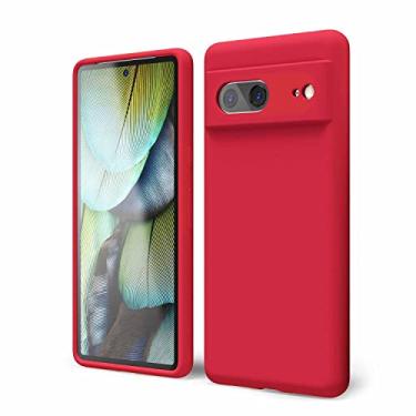 Imagem de oakxco Capa de silicone para Google Pixel 7A com capa para câmera, capa de telefone de gel de borracha macia para mulheres e meninas, ajuste fino, protetor estético TPU bumper com aderência, vermelha
