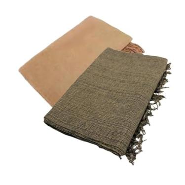 Imagem de Conjunto de mantas extragrandes para sofá (2 peças), dimensões 300 x 180 cm, material de algodão puro, com finalidades decorativas e protetoras. (Caramelo Lisa + Marrom Mesc)