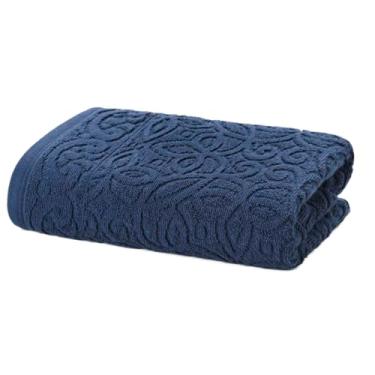 Imagem de Toalha de Banho Gigante 90x150 Provença Jacquard 100% Algodão Banhão Alta Absorção Macia e Elegante (Azul Marinho)
