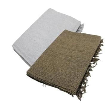 Imagem de Conjunto de mantas extragrandes para sofá (2 peças), dimensões 300 x 180 cm, material de algodão puro, com finalidades decorativas e protetoras. (Cinza Neblina + Marrom Mesc)