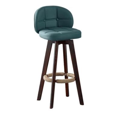 Imagem de YPDJVLTI Banqueta de bar retrô banco de bar giratório de 360° com encosto e pernas de madeira, banco alto para cozinha, pub, café, 73 cm, cadeira de jantar bonita