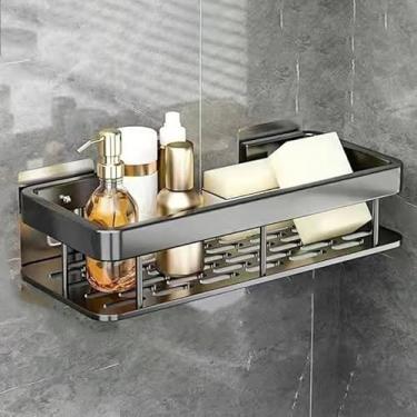 Imagem de Rack de armazenamento de banheiro montado na parede, prateleira de banheiro de metal de grande capacidade para lojas de artigos de higiene pessoal, cosméticos e itens diversos, instalação sem