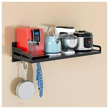 Imagem de HHHJQFAAT Suporte de prateleira de micro-ondas de aço inoxidável preto, dobrável, suporte de micro-ondas, suporte de forno, suporte de prateleira de cozinha, organizador de armazenamento suspenso ()