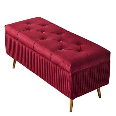 Imagem de Banqueta de sofá banquinho retangular caixa de armazenamento de flanela macia design moderno almofada de pé várias cores disponíveis (cor: vermelho, tamanho: 80 cm/31,5 pol.)