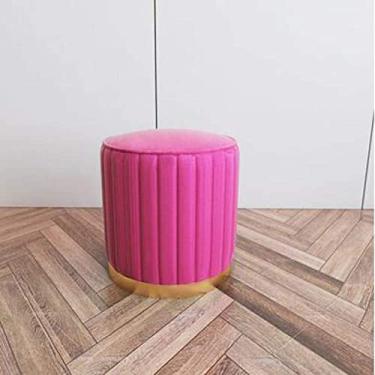 Imagem de Ottomans Banqueta redonda pufe banquinho otomano banco de pés e acabamento de metal dourado latão apoio para os pés, azul/rosa/38 cm x 45 cm