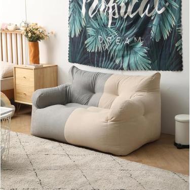 Imagem de Sofás para sala de estar sofá preguiçoso duplo tatami pufe tecido varanda sofá pequeno apartamento quarto retrô sofá dorminhoco sofá cadeira cinza claro 2,