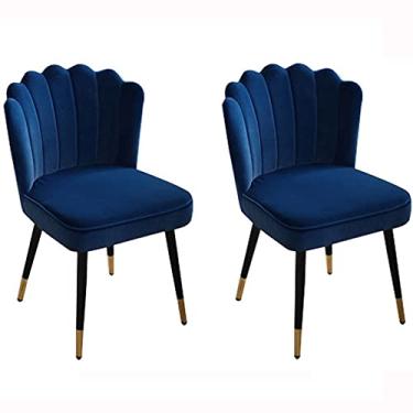 Imagem de Cadeira de jantar, cozinha, sala de jantar, móveis, cadeiras de veludo, conjunto de 2 cadeiras de cozinha para sala de estar com pernas de metal, assento de veludo e encostos, poltrona (cor: azul