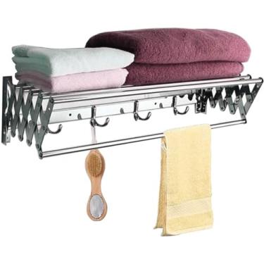 Imagem de EESCZVGBDX Toalheiro de parede de aço inoxidável Suporte de parede dobrável para secar roupa com gancho 60 cm espaço para secadora resistente
