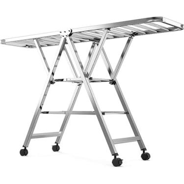 Imagem de LULUMAIC Escorredor de roupas dobrável de aço inoxidável - Estante portátil e versátil para secadora de roupas interno/externo