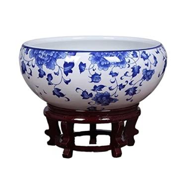 Imagem de Vaso de plantas grande hidropônico bonsai Dezhen vaso de flores de cerâmica tigela de lírio de água vaso de plantas vaso de plantas decorativo jardim aquário de peixes (fundo não perfurado) plantador